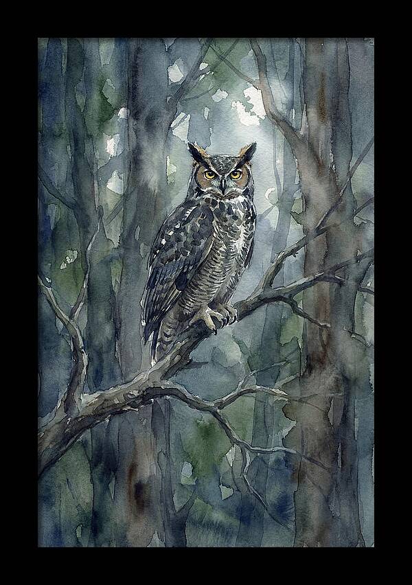 Great Horned Owl Perched In Forest