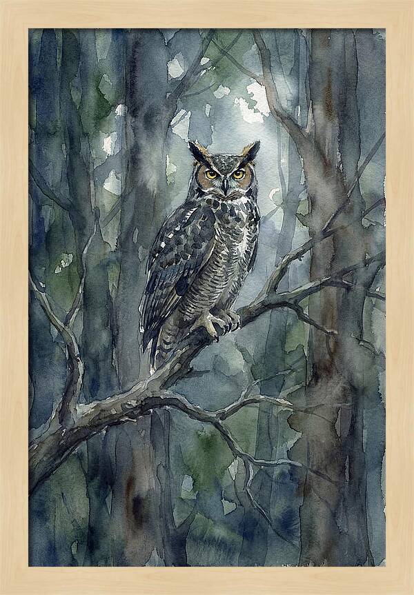 Great Horned Owl Perched In Forest