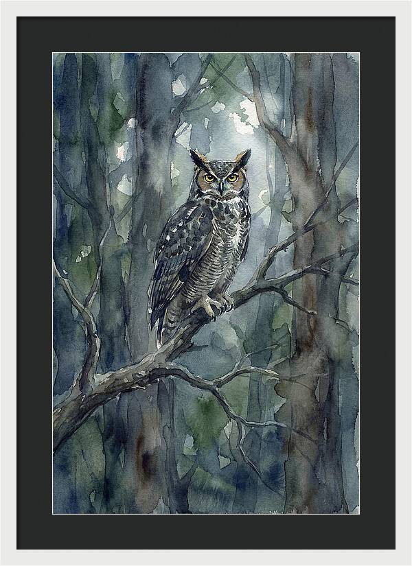 Great Horned Owl Perched In Forest