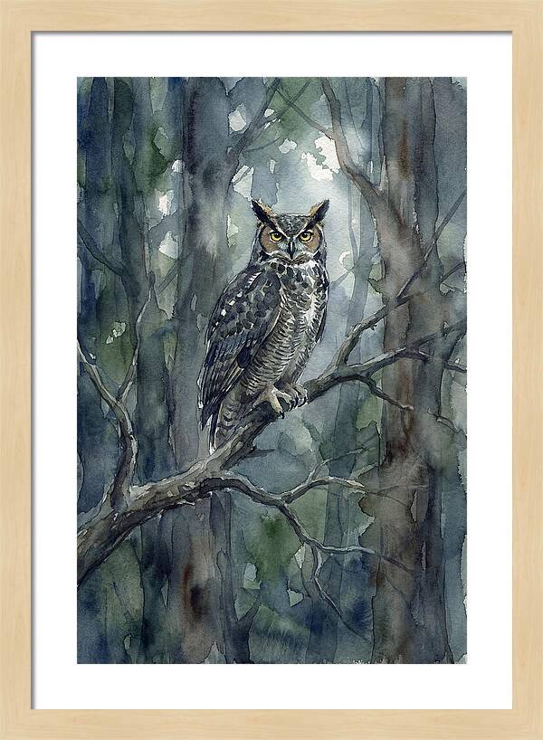 Great Horned Owl Perched In Forest