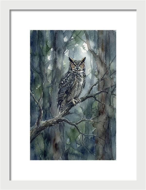 Great Horned Owl Perched In Forest