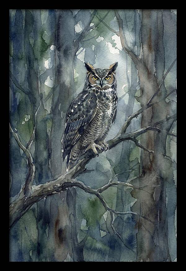 Great Horned Owl Perched In Forest