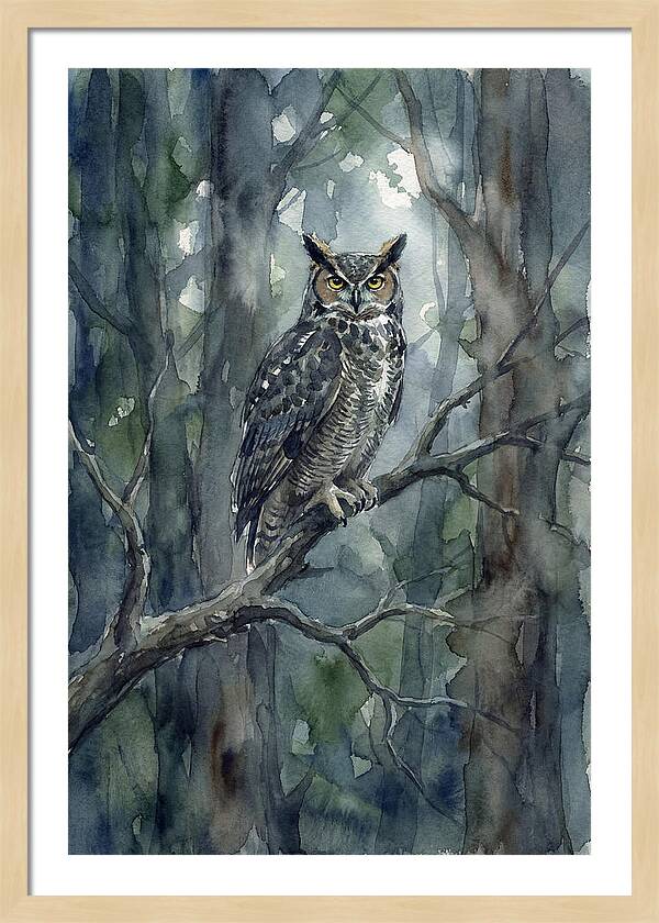 Great Horned Owl Perched In Forest