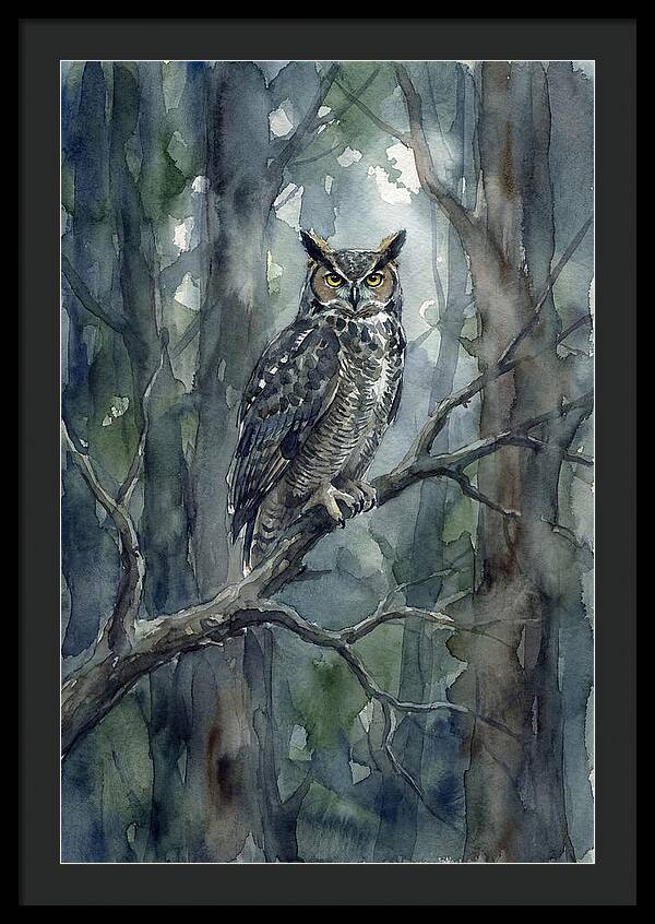 Great Horned Owl Perched In Forest