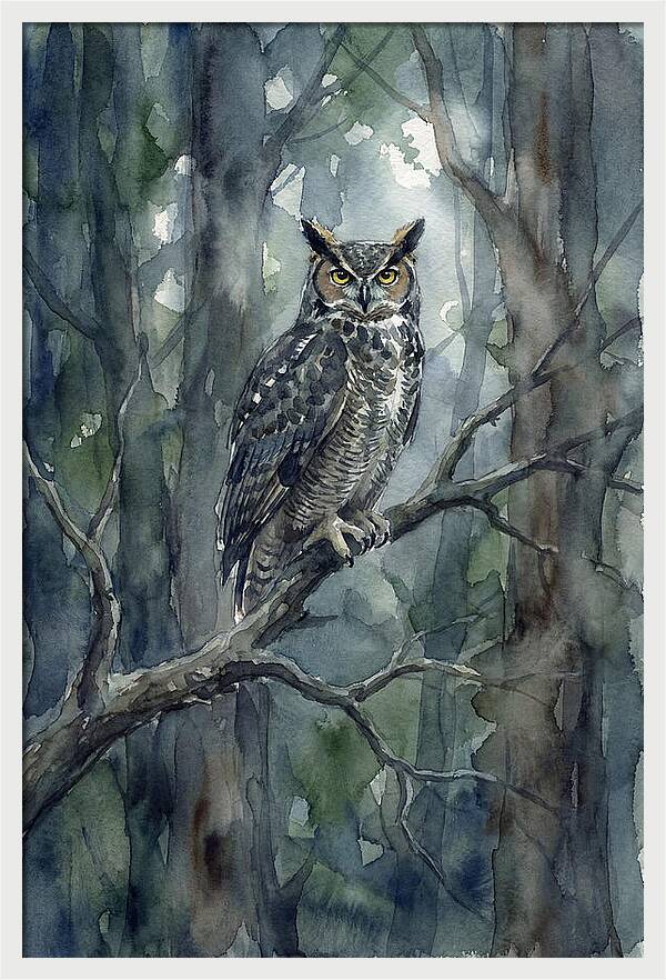 Great Horned Owl Perched In Forest