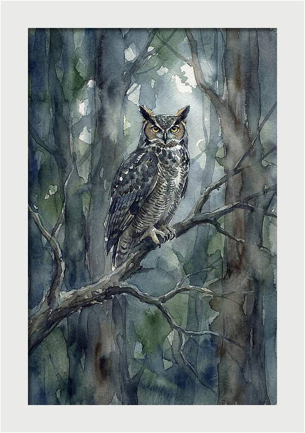 Great Horned Owl Perched In Forest