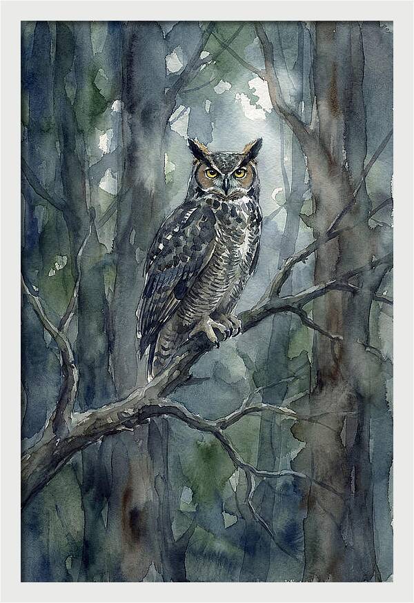 Great Horned Owl Perched In Forest