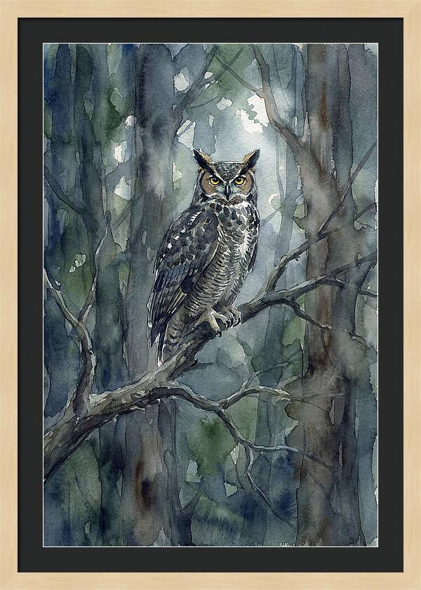 Great Horned Owl Perched In Forest