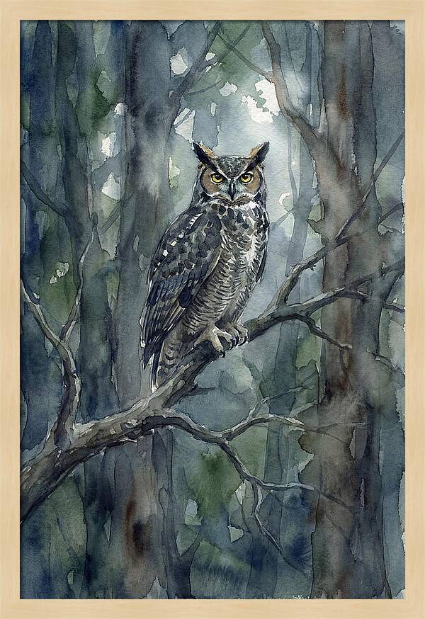 Great Horned Owl Perched In Forest