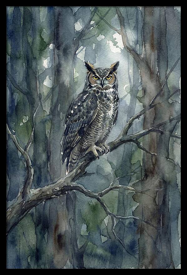 Great Horned Owl Perched In Forest