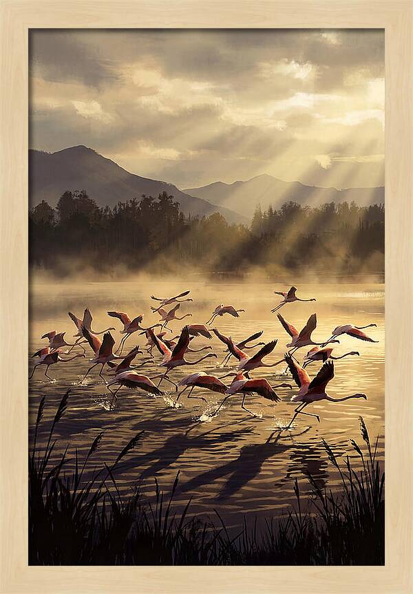Greater Flamingos Taking Flight