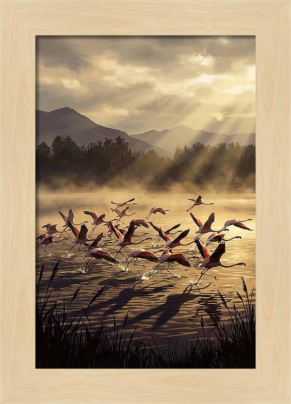 Greater Flamingos Taking Flight