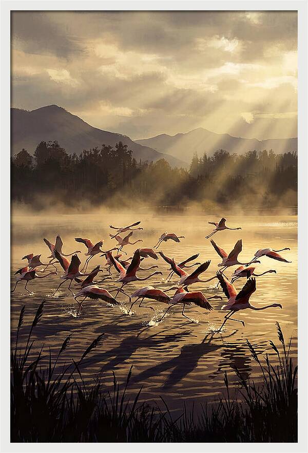 Greater Flamingos Taking Flight