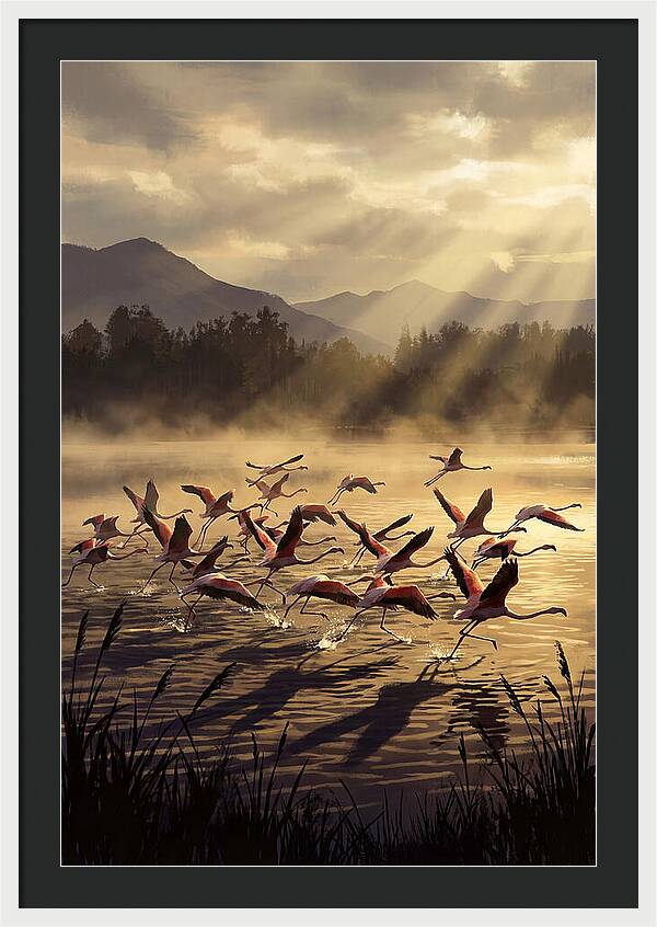 Greater Flamingos Taking Flight
