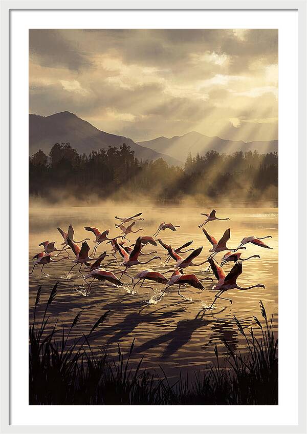 Greater Flamingos Taking Flight