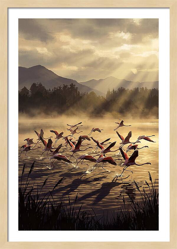 Greater Flamingos Taking Flight