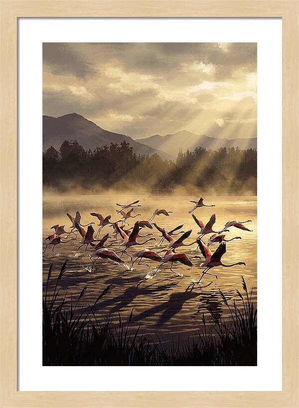 Greater Flamingos Taking Flight
