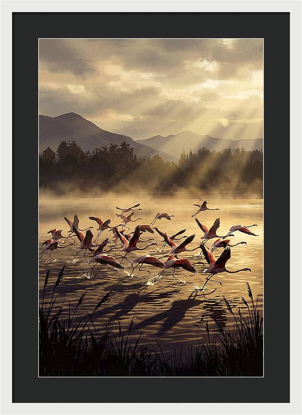 Greater Flamingos Taking Flight