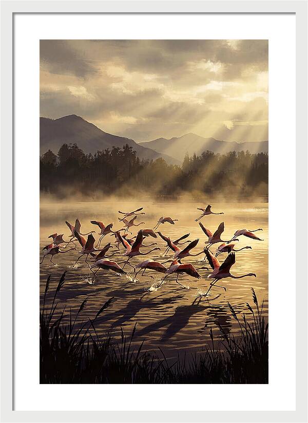 Greater Flamingos Taking Flight