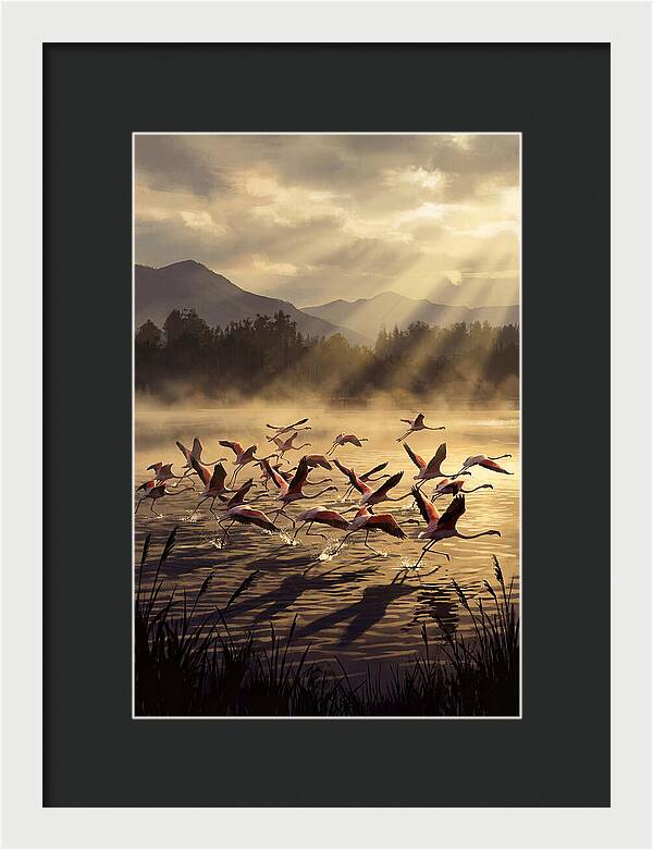 Greater Flamingos Taking Flight