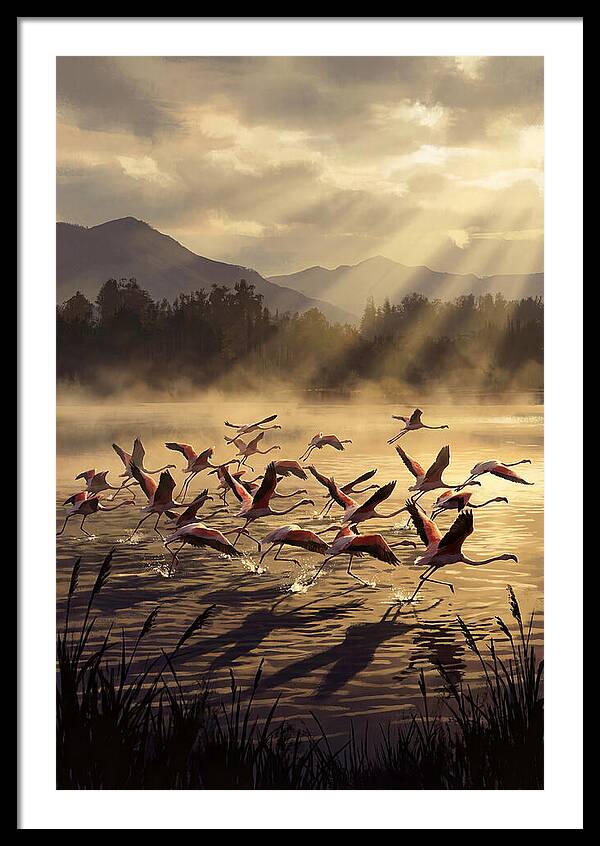 Greater Flamingos Taking Flight