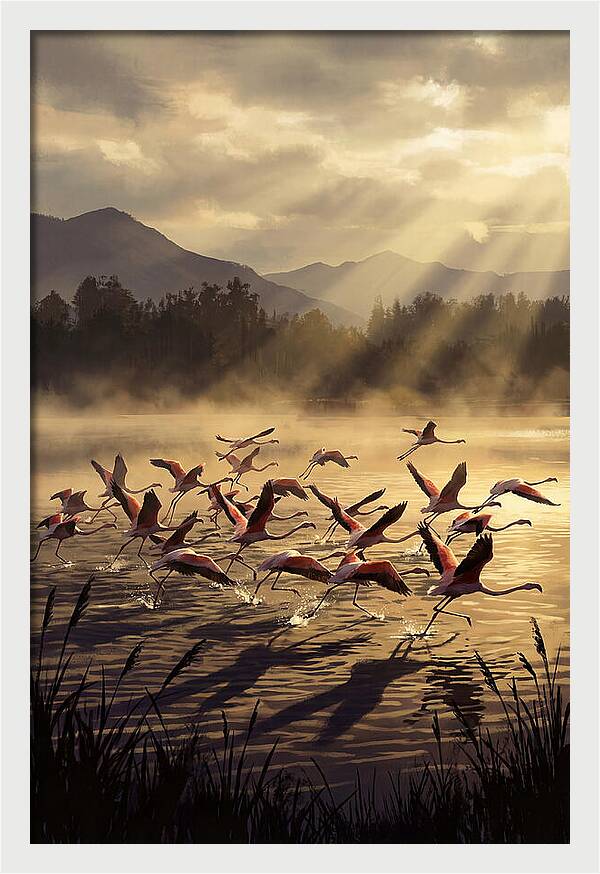 Greater Flamingos Taking Flight