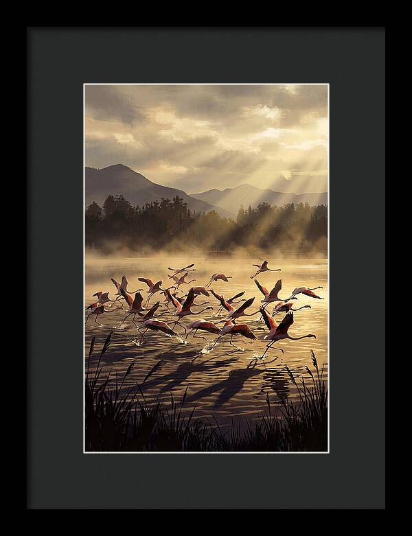 Greater Flamingos Taking Flight
