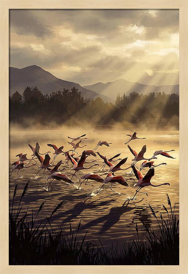 Greater Flamingos Taking Flight
