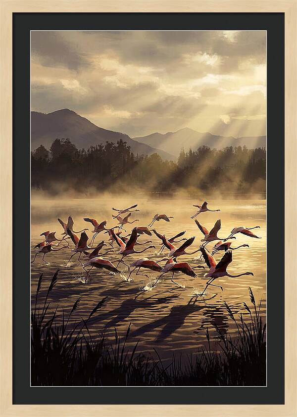 Greater Flamingos Taking Flight