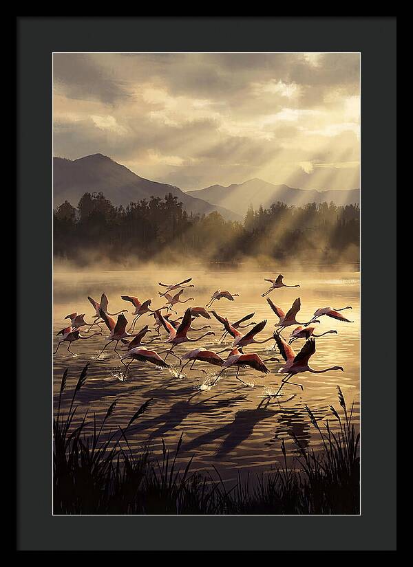 Greater Flamingos Taking Flight