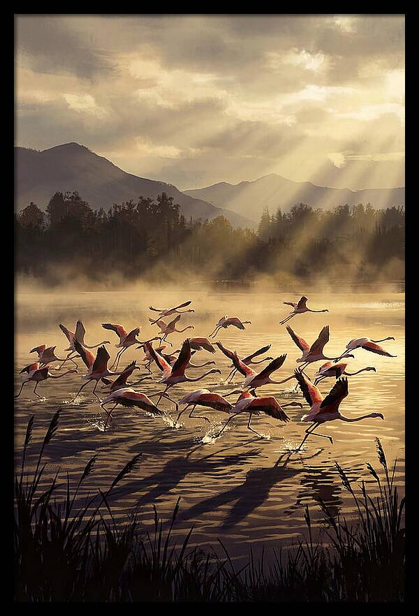 Greater Flamingos Taking Flight