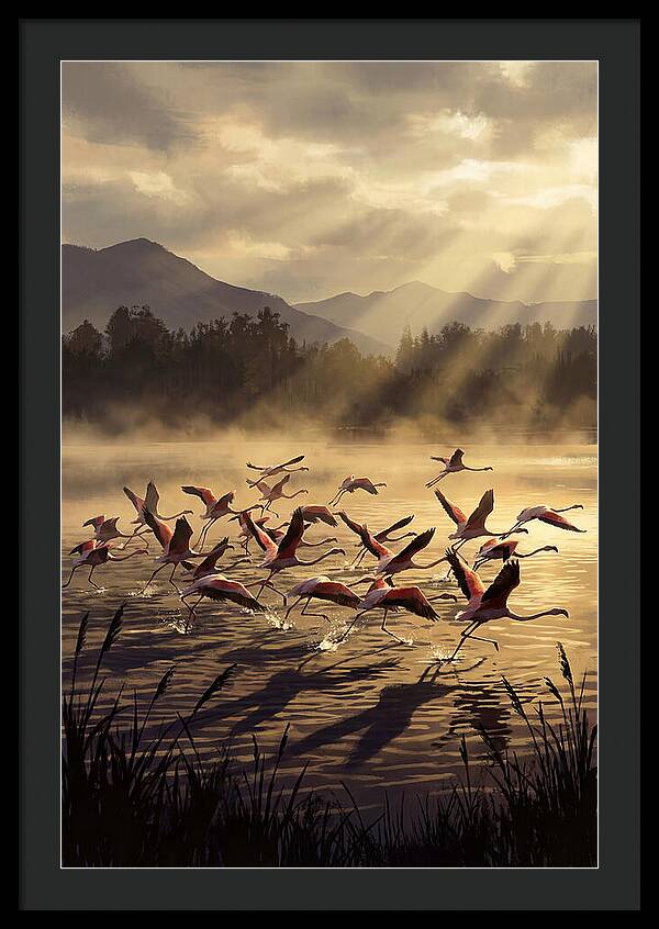 Greater Flamingos Taking Flight