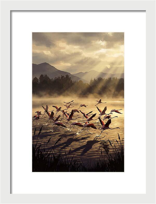 Greater Flamingos Taking Flight