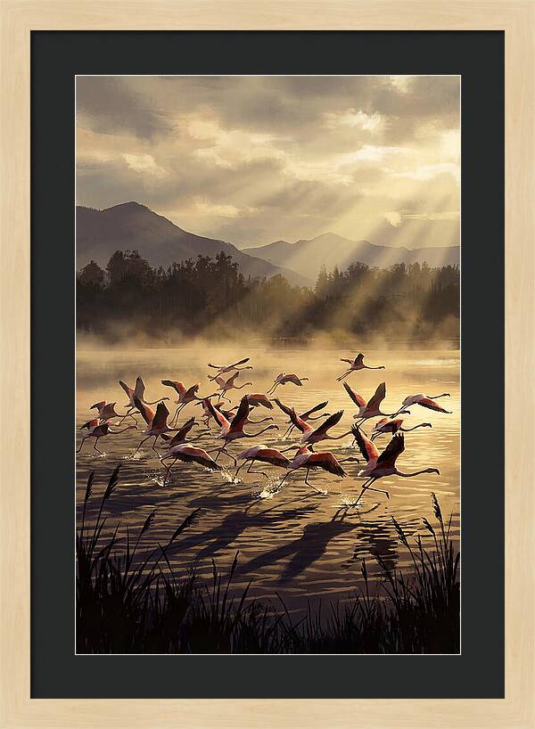 Greater Flamingos Taking Flight