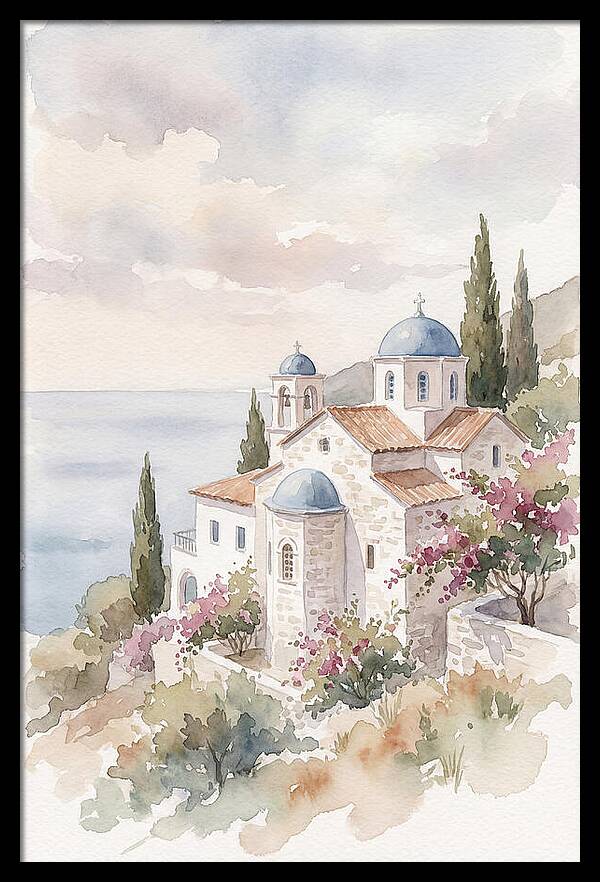 Greek Monastery By The Sea