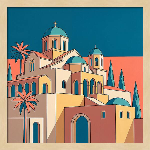 Greek Monastery In Vibrant Colors