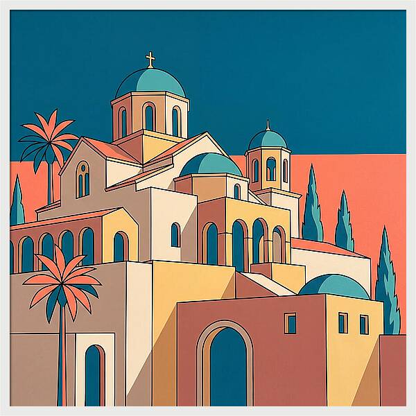 Greek Monastery In Vibrant Colors