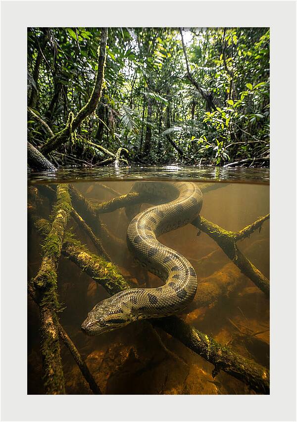 Green Anaconda Swimming