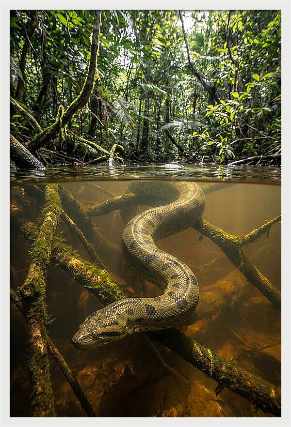 Green Anaconda Swimming