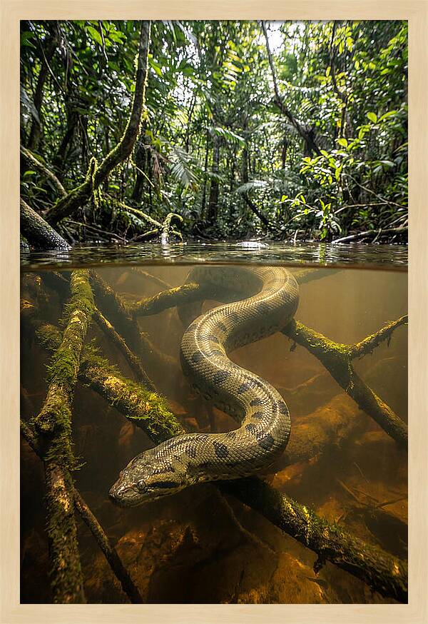 Green Anaconda Swimming