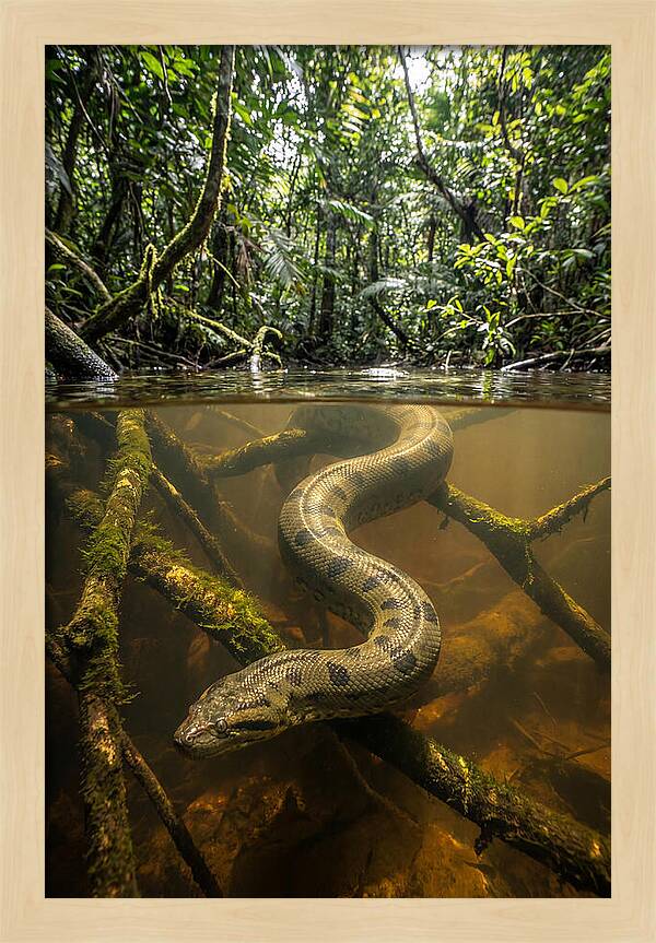 Green Anaconda Swimming