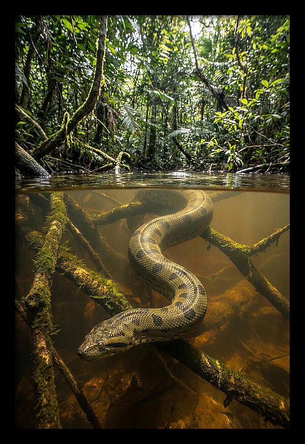 Green Anaconda Swimming