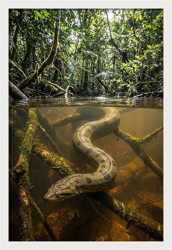 Green Anaconda Swimming