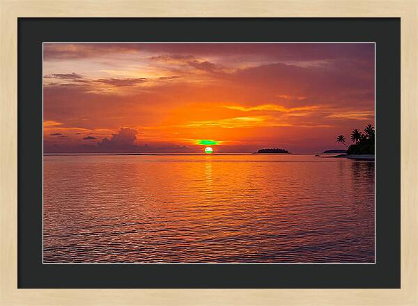 Green Flash At Sunset Moment