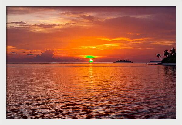 Green Flash At Sunset Moment