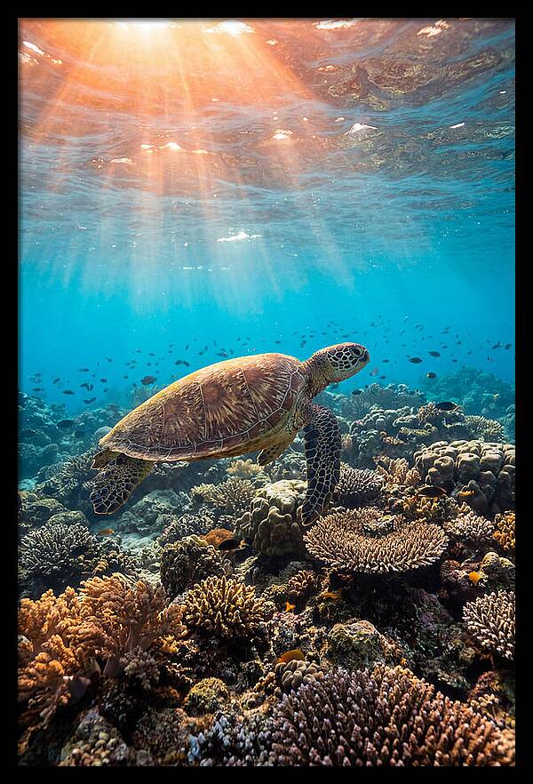 Green Sea Turtle Swimming Gracefully
