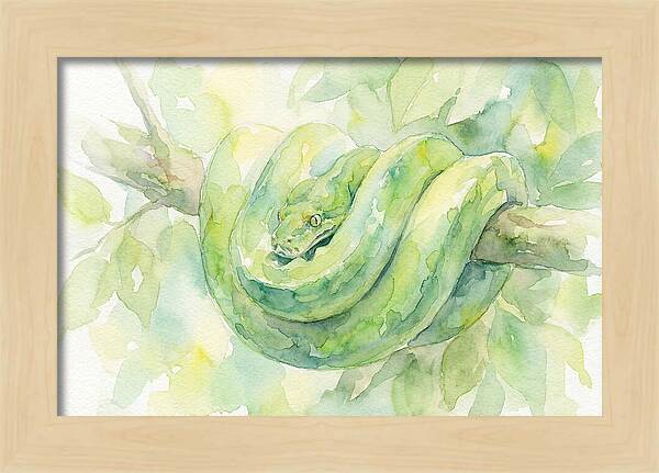 Green Tree Python Among Leaves