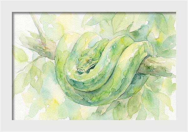 Green Tree Python Among Leaves