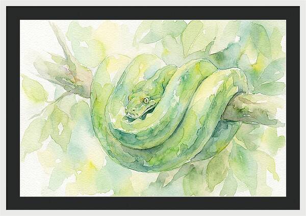 Green Tree Python Among Leaves