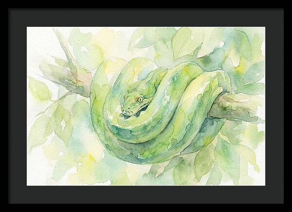 Green Tree Python Among Leaves